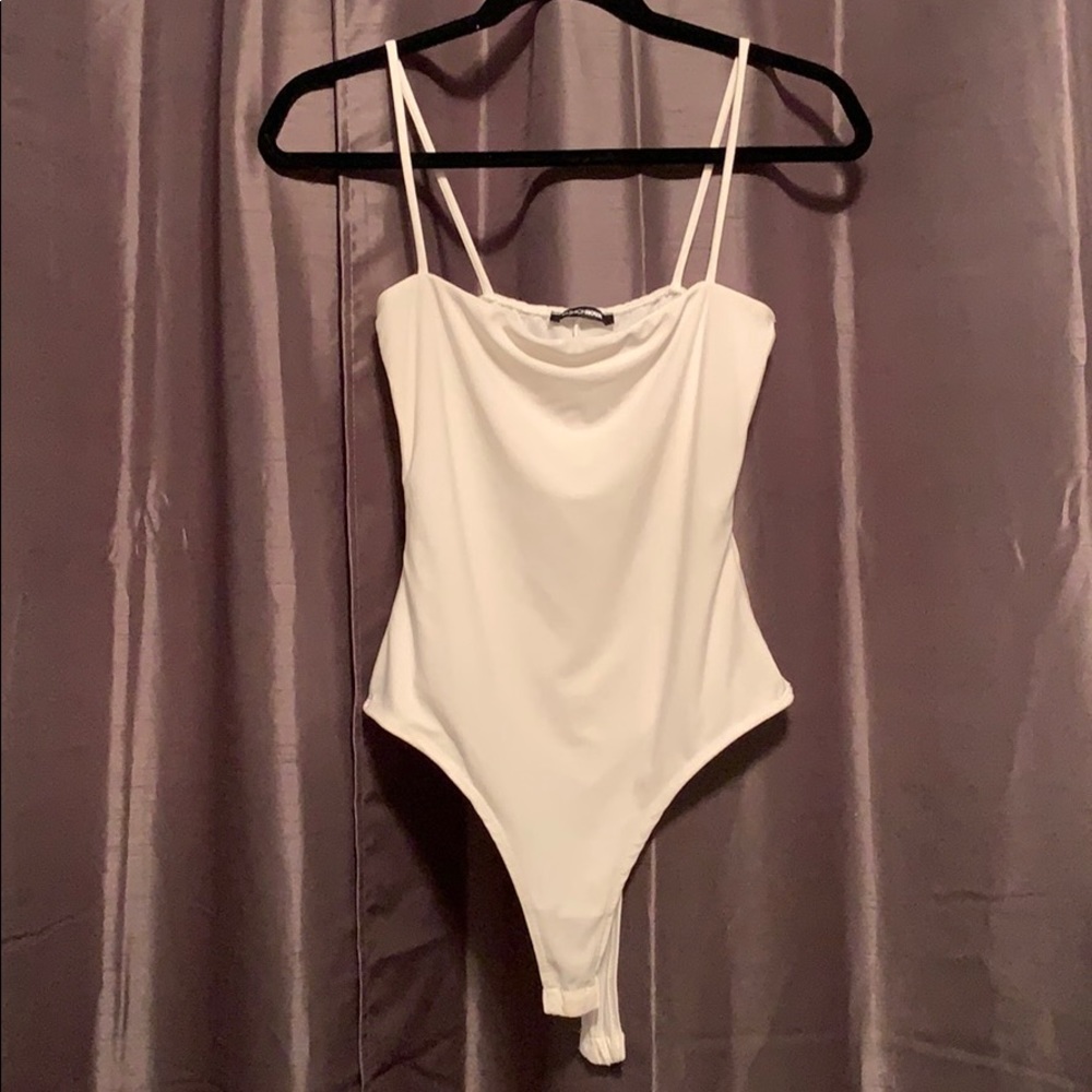White square neck spaghetti strap bodysuit